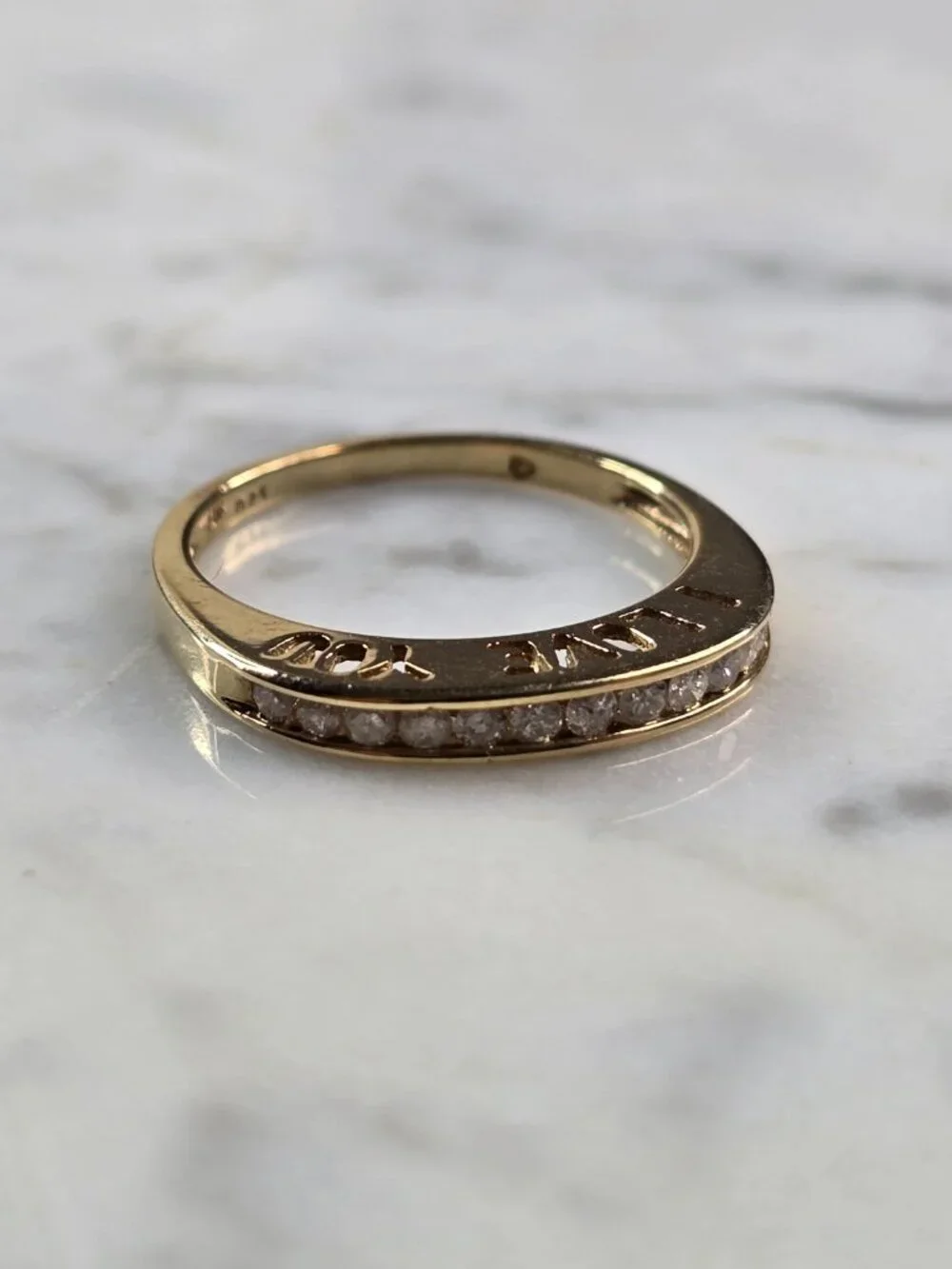 Womens Vintage Estate 10K Yellow Gold Diamond LOVE YOU Ring 2.2g #E5745
